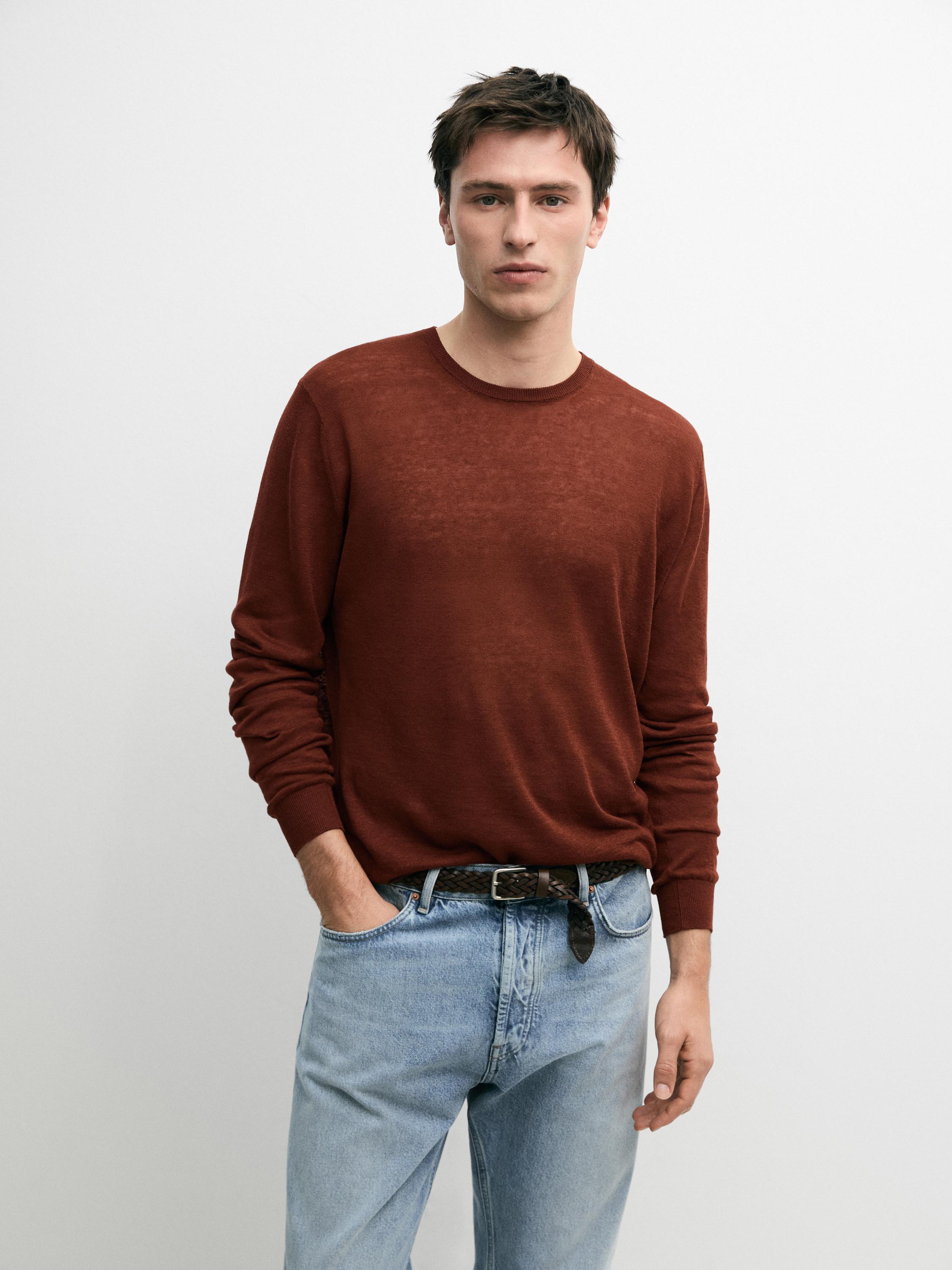 Pull en maille de lin et cachemire à col rond
